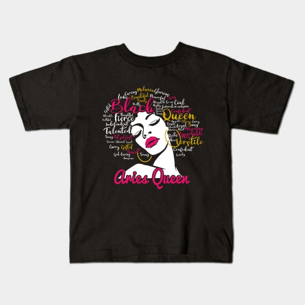 Aries Queen Funny Birthday Gift for Black Women Girl Kids T-Shirt by easleyzzi